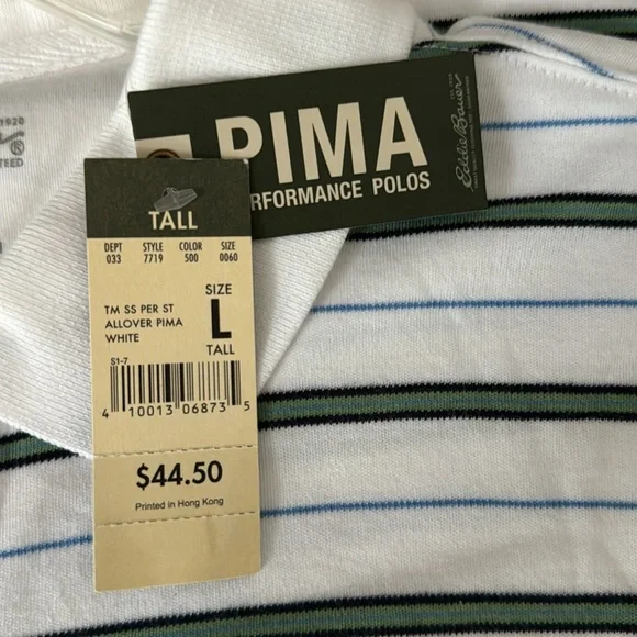 Men’s short sleeve, white striped polo.  NWT.  Eddie Bauer. - Picture 2 of 5